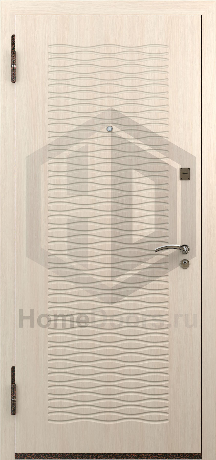 Входная дверь цвет белый дуб МДФ "Волна" фото
