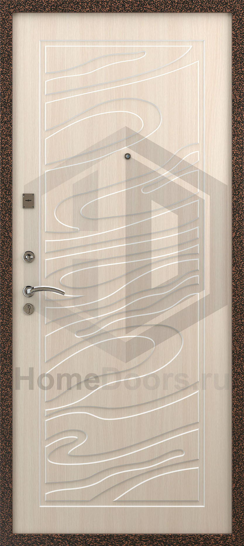 Входная дверь цвет белый дуб МДФ "Лотос" фото