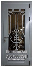 Дверь в котельную со стеклом и кованой решёткой фото