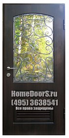 Дверь МДФ со стеклом и ковкой в котельную фото