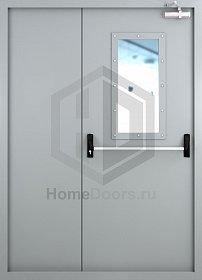 Двупольная противопожарная дверь EI-60 со стеклопакетом и антипаникой фото