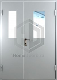 Двупольная противопожарная дверь EI-60 со стеклопакетами фото